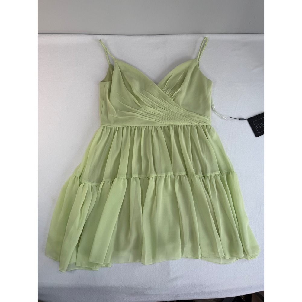 Ieena for Mac Duggal Dress Womens 10 Mint Green Chiffon Tiered Mini Boho Party